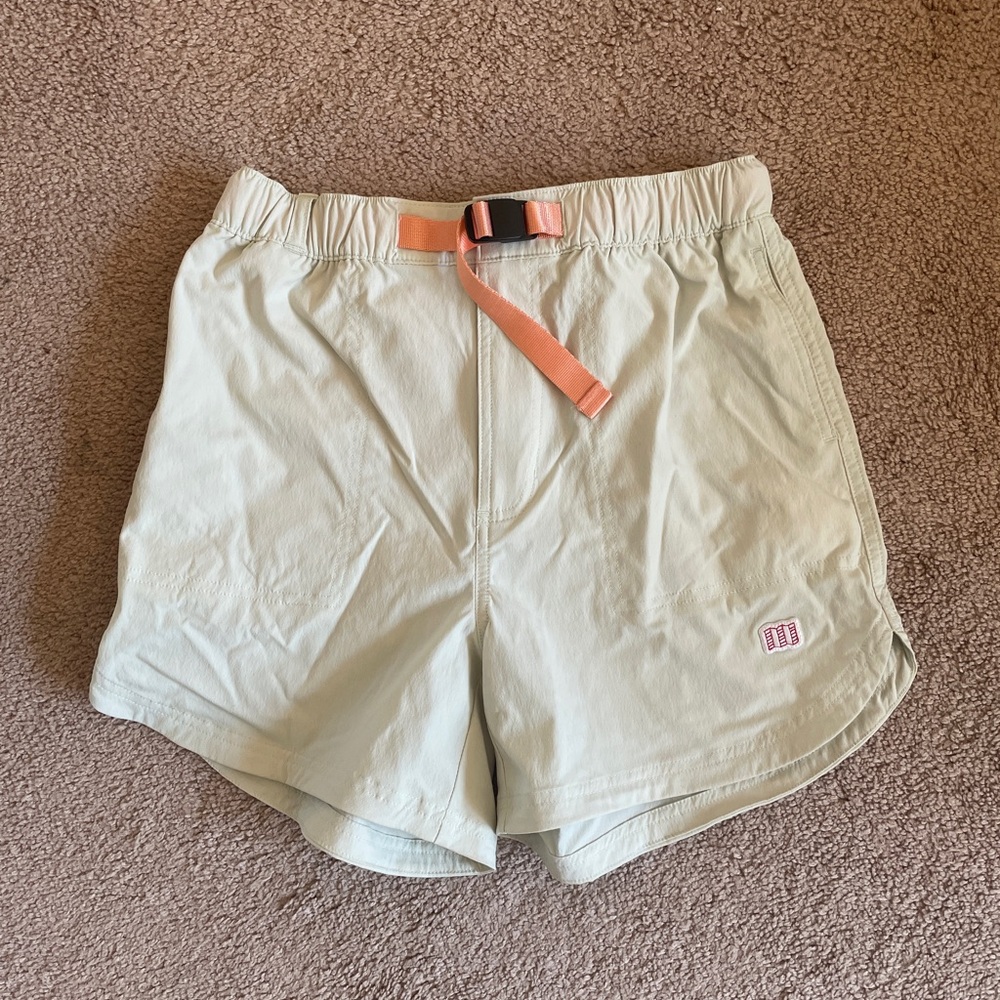 Topo Designs Green and Orange Athletic Shorts with Elastic Waistband